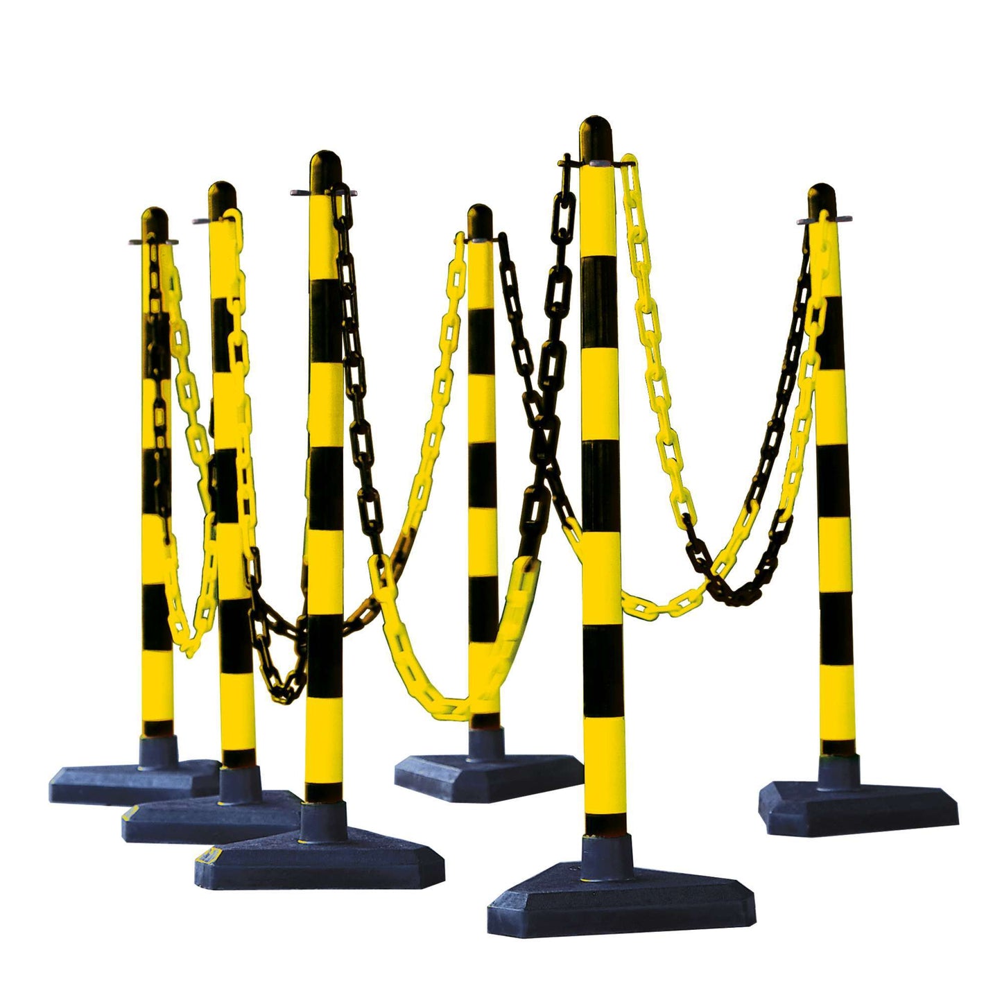 GUARDA Leichter Ketten-Warnständer - Set: 6 Kettenständer, 10 m Kette (M-Poly-Sicht), 10 Verbindungsglieder, 10 Einhängehaken