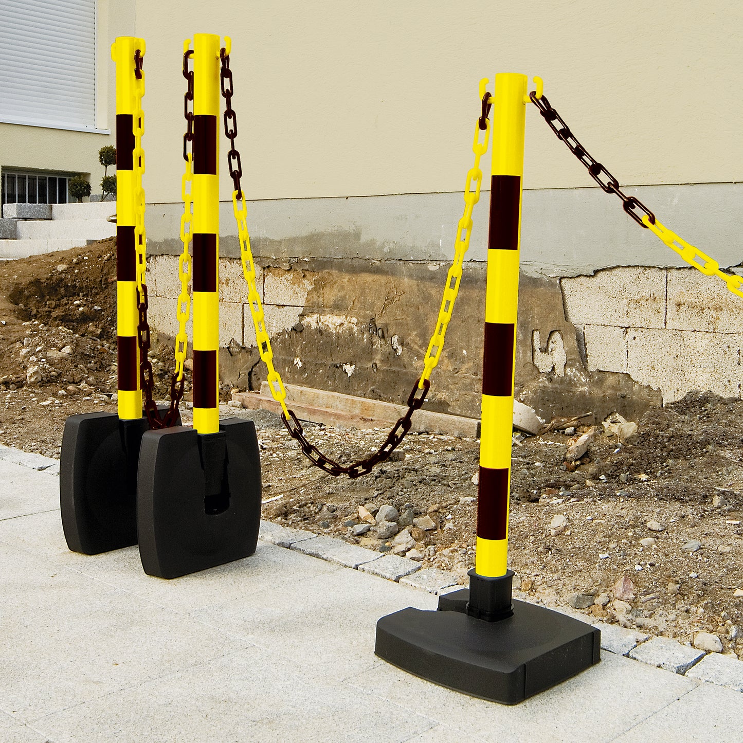 GUARDA-Flex Ketten-Warnständer zum Umklappen - Set: 4 Kettenständer und 10 m Kette (M-Poly-Sicht)