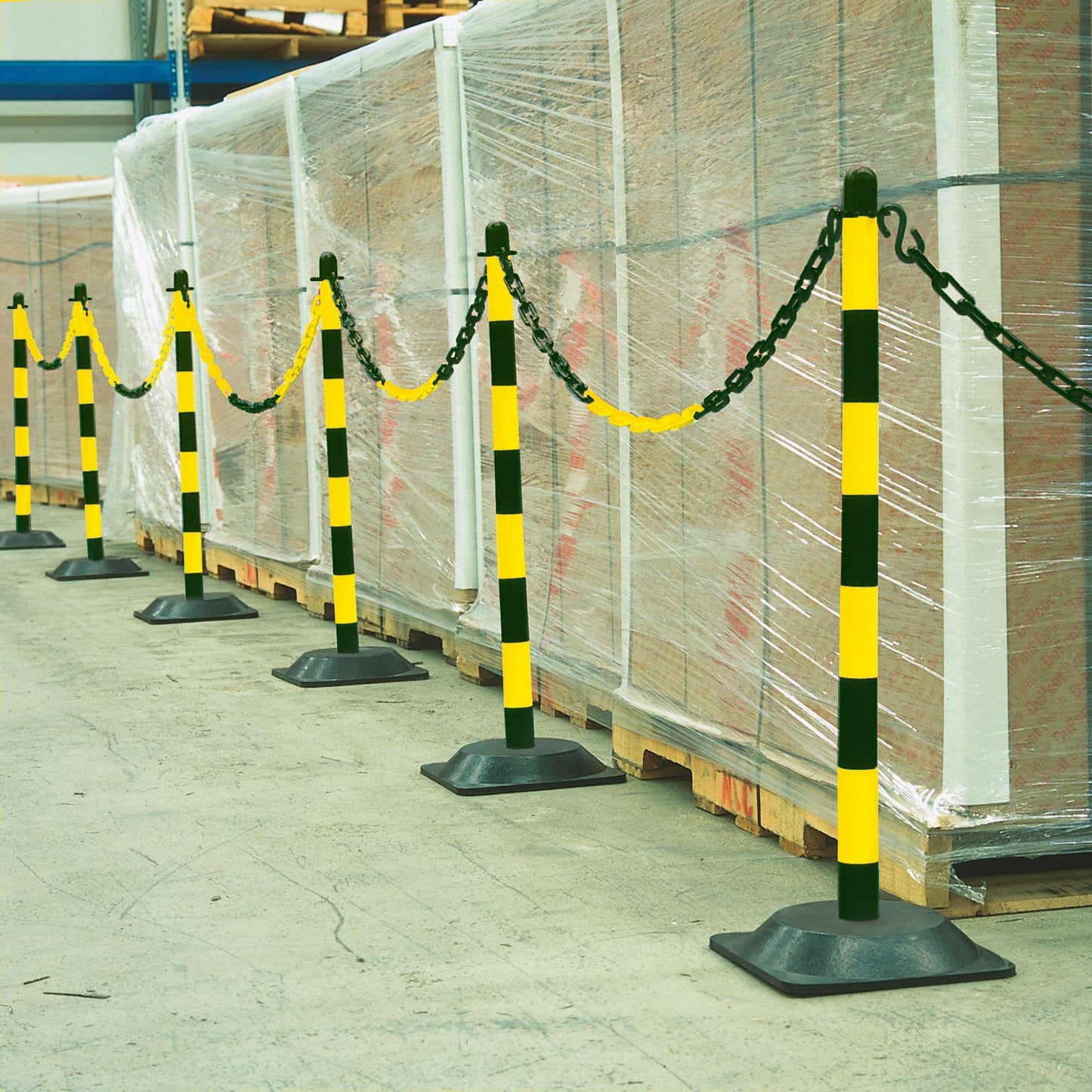 GUARDA Leichter Ketten-Warnständer - Set: 6 Kettenständer, 10 m Kette (M-Poly-Sicht), 10 Verbindungsglieder, 10 Einhängehaken