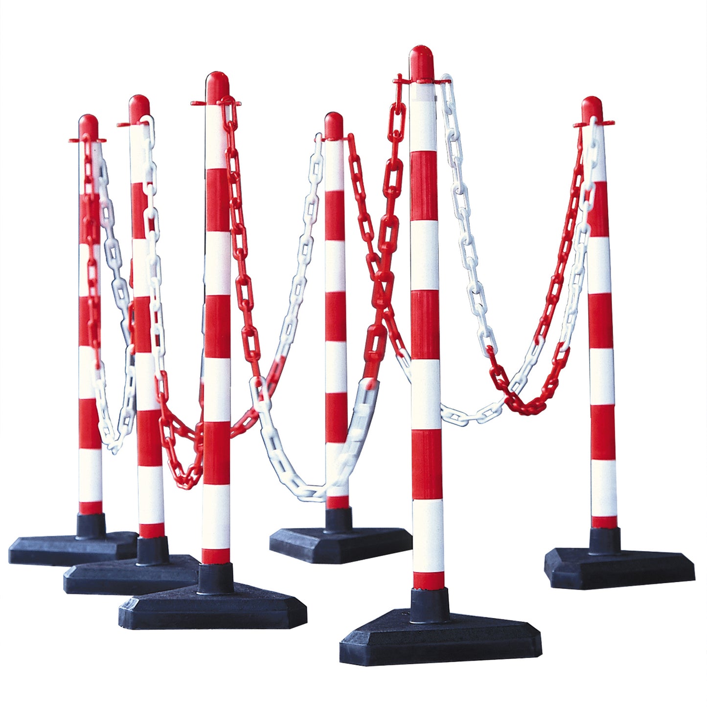 GUARDA Leichter Ketten-Warnständer - Set: 6 Kettenständer, 10 m Kette (M-Poly-Sicht), 10 Verbindungsglieder, 10 Einhängehaken