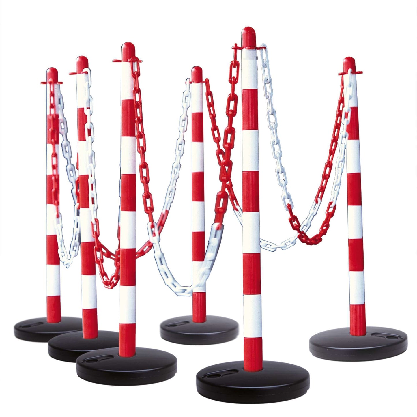 GUARDA Leichter Ketten-Warnständer - Set: 6 Kettenständer, 10 m Kette (M-Poly-Sicht), 10 Verbindungsglieder, 10 Einhängehaken