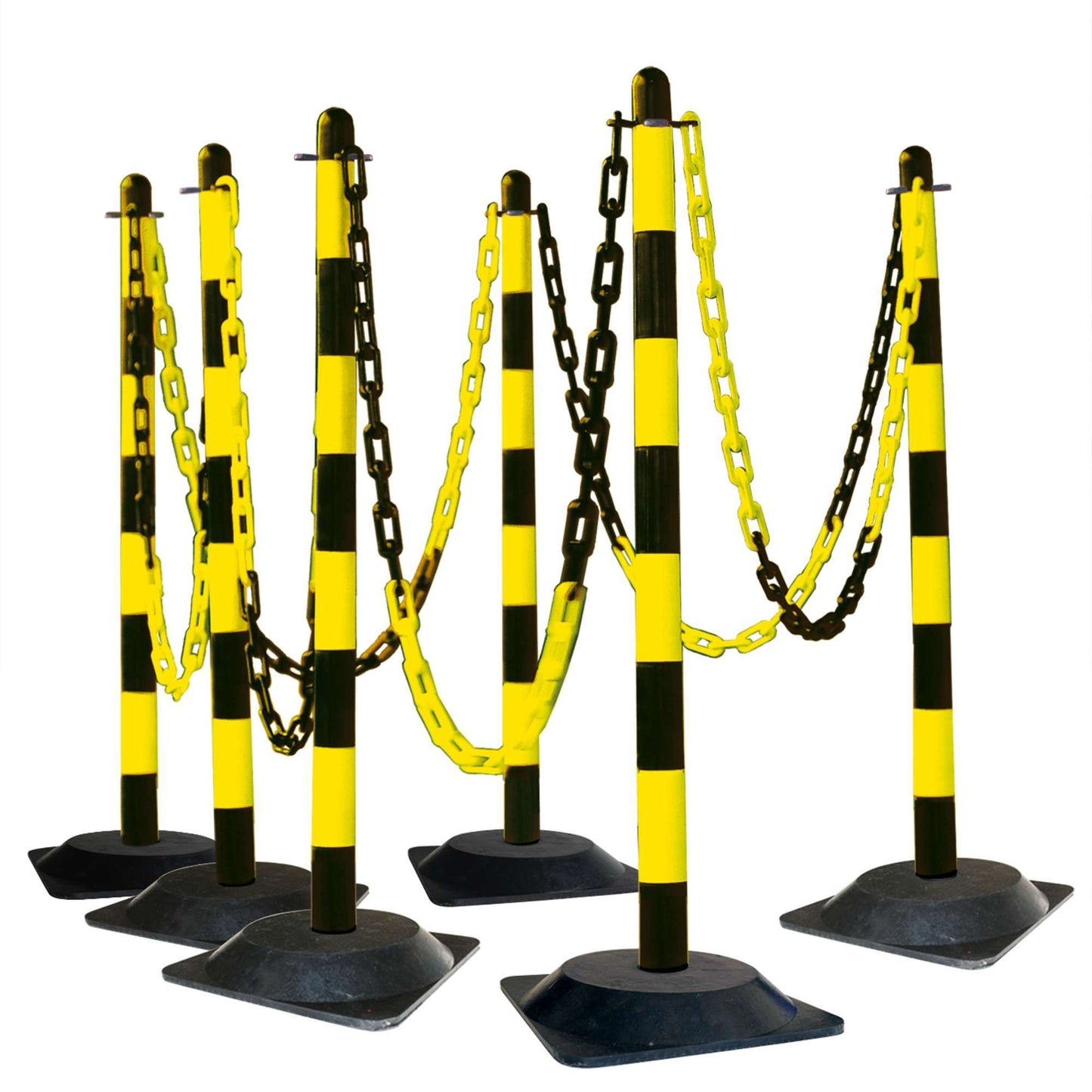 GUARDA Leichter Ketten-Warnständer - Set: 6 Kettenständer, 10 m Kette (M-Poly-Sicht), 10 Verbindungsglieder, 10 Einhängehaken