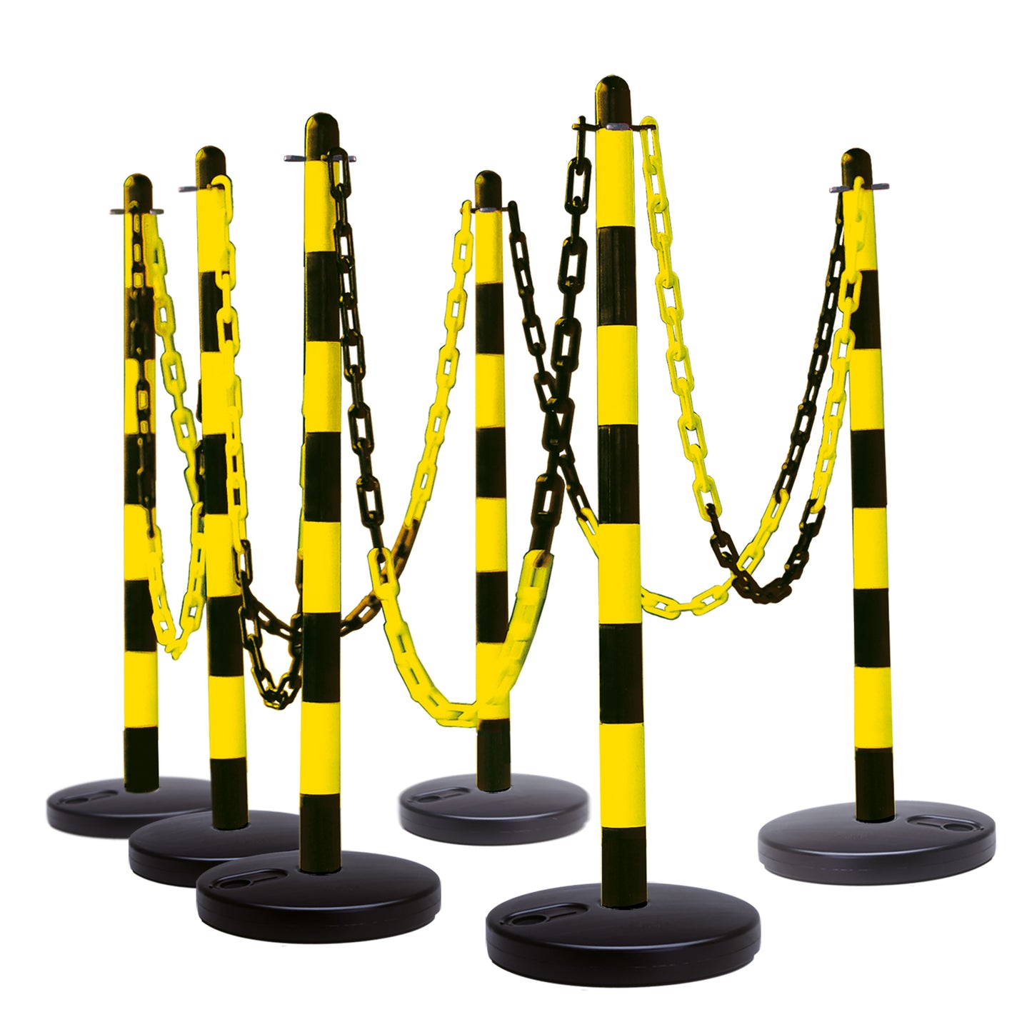 GUARDA Leichter Ketten-Warnständer - Set: 6 Kettenständer, 10 m Kette (M-Poly-Sicht), 10 Verbindungsglieder, 10 Einhängehaken