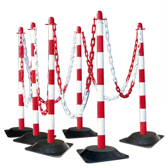 GUARDA Leichter Ketten-Warnständer - Set: 6 Kettenständer, 10 m Kette (M-Poly-Sicht), 10 Verbindungsglieder, 10 Einhängehaken